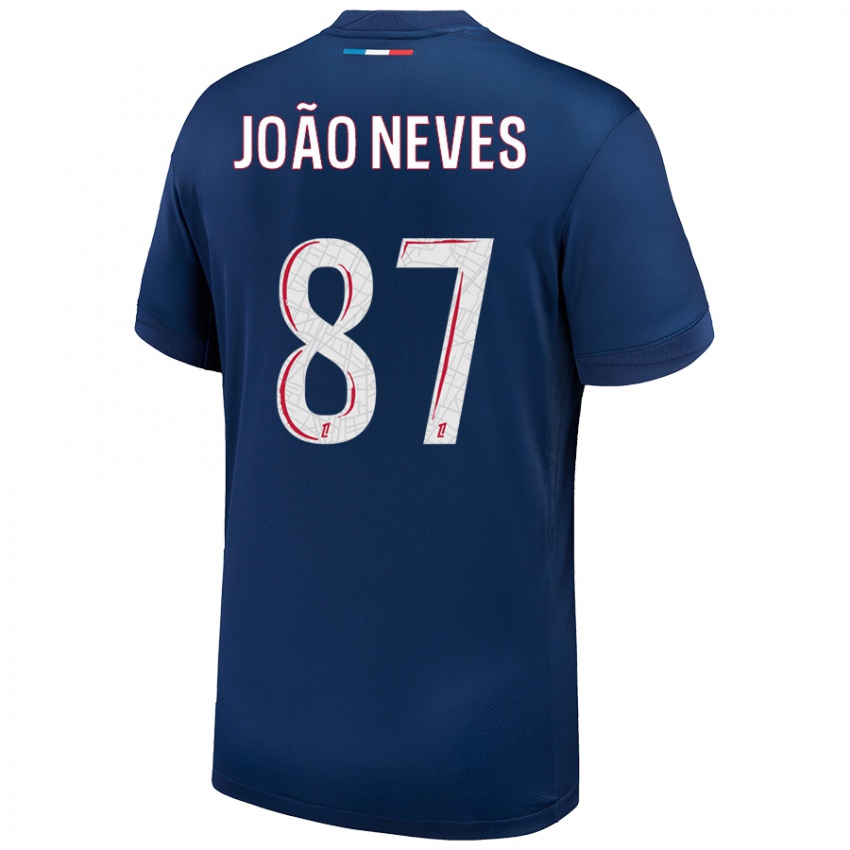 Niño Camiseta João Neves #87 Azul Marino Blanco 1ª Equipación 2024/25 La Camisa Argentina