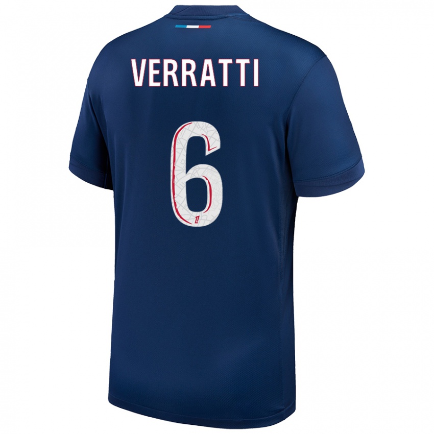 Niño Camiseta Marco Verratti #6 Azul Marino Blanco 1ª Equipación 2024/25 La Camisa Argentina