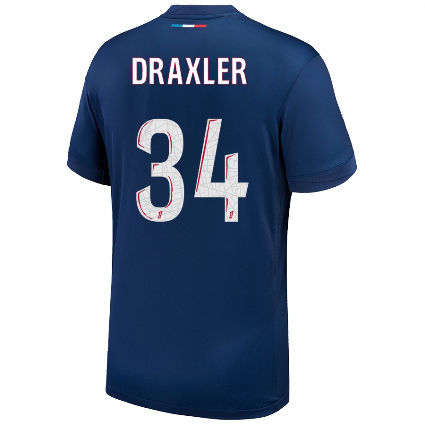 Niño Camiseta Julian Draxler #34 Azul Marino Blanco 1ª Equipación 2024/25 La Camisa Argentina