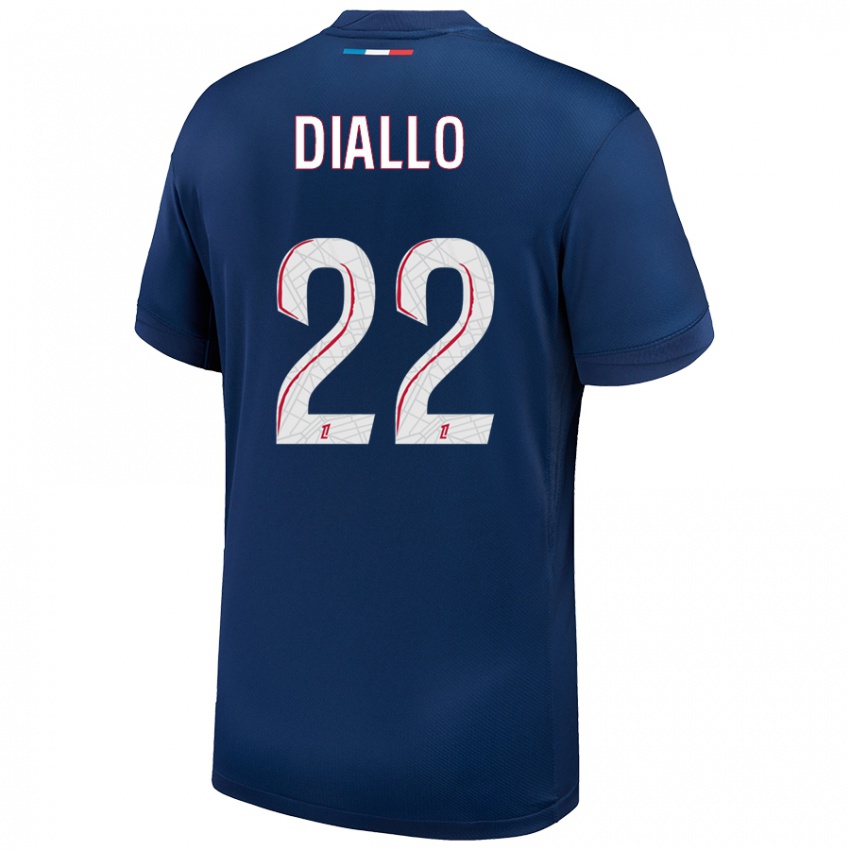 Niño Camiseta Abdou Diallo #22 Azul Marino Blanco 1ª Equipación 2024/25 La Camisa Argentina