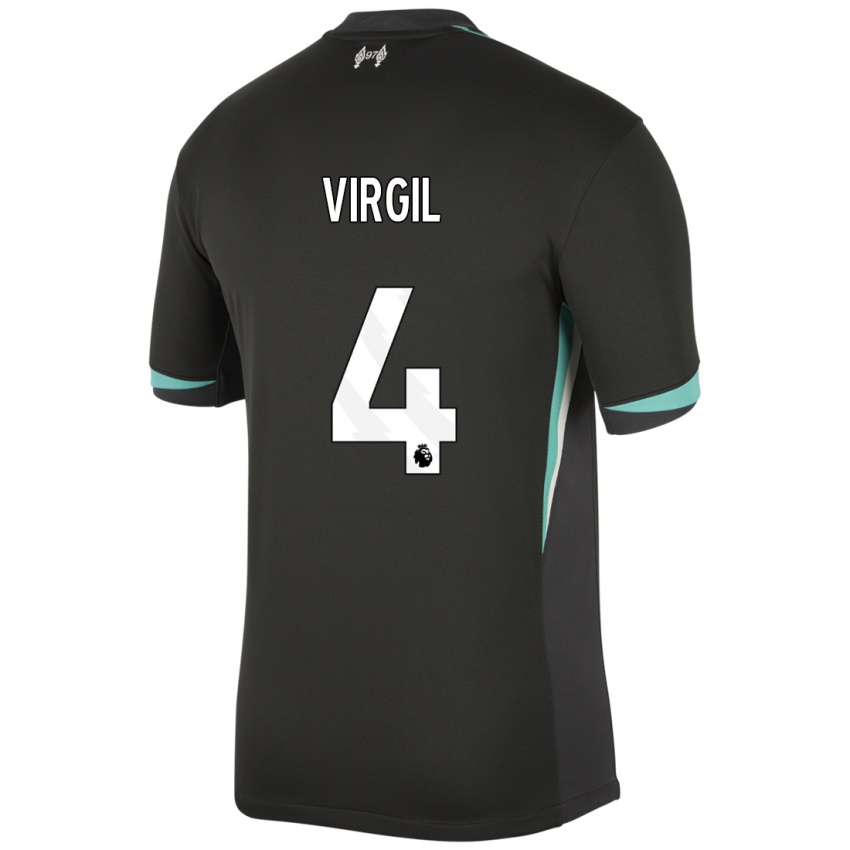 Niño Camiseta Virgil Van Dijk #4 Negro Antracita Blanco 2ª Equipación 2024/25 La Camisa Argentina