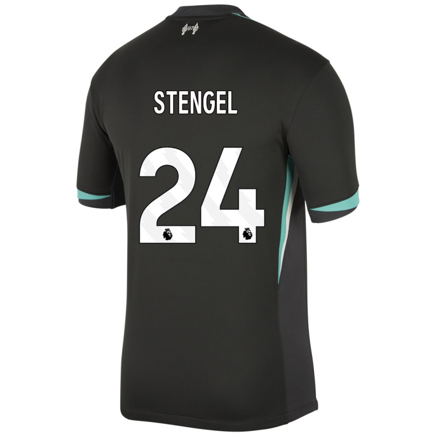 Niño Camiseta Katie Stengel #24 Negro Antracita Blanco 2ª Equipación 2024/25 La Camisa Argentina