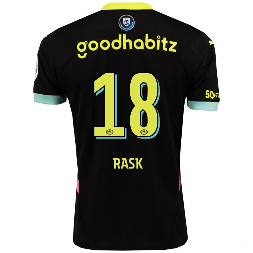 Niño Camiseta Caroline Rask #18 Negro Amarillo 2ª Equipación 2024/25 La Camisa Argentina