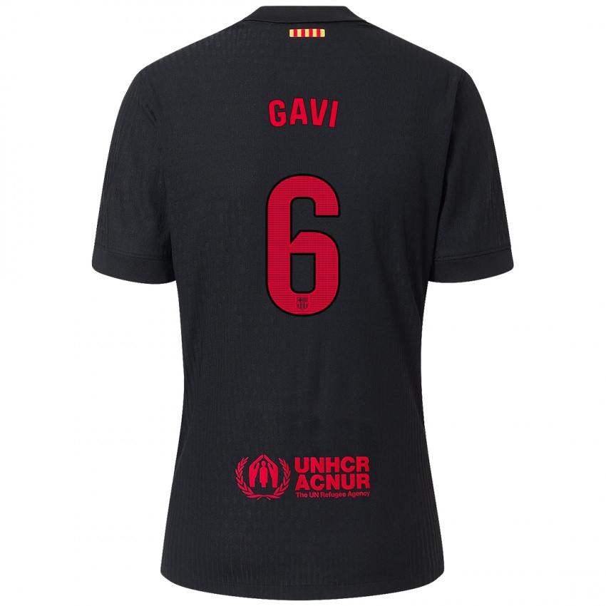 Niño Camiseta Gavi #6 Negro Rojo 2ª Equipación 2024/25 La Camisa Argentina