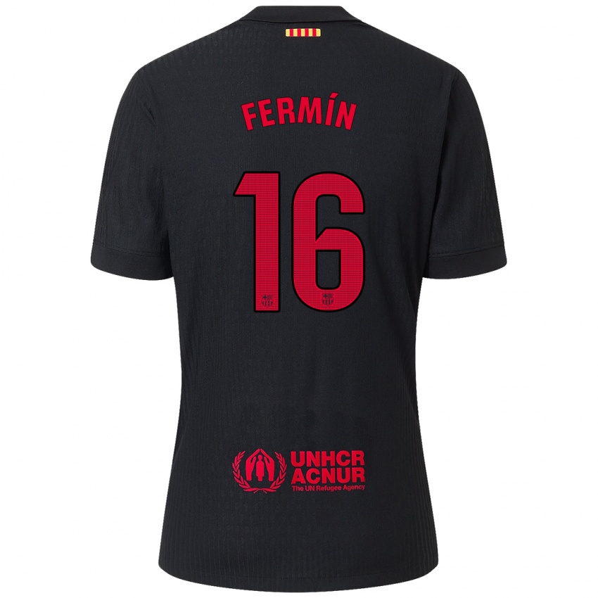 Niño Camiseta Fermin Lopez #16 Negro Rojo 2ª Equipación 2024/25 La Camisa Argentina