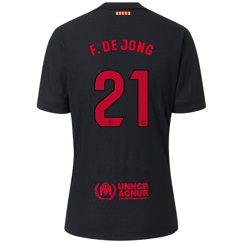 Niño Camiseta Frenkie De Jong #21 Negro Rojo 2ª Equipación 2024/25 La Camisa Argentina