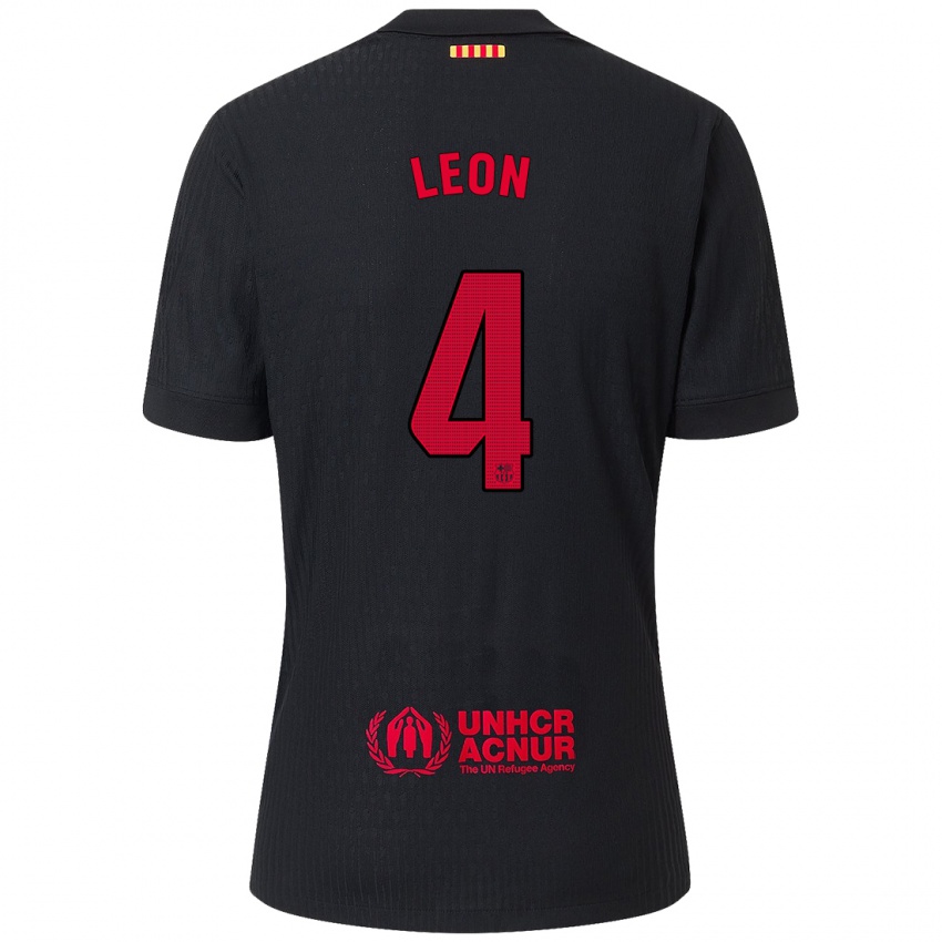 Niño Camiseta Maria Pilar Leon #4 Negro Rojo 2ª Equipación 2024/25 La Camisa Argentina