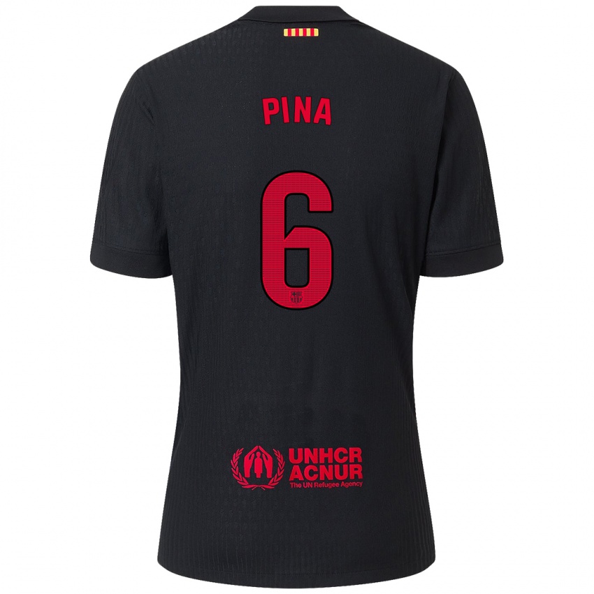 Niño Camiseta Claudia Pina #6 Negro Rojo 2ª Equipación 2024/25 La Camisa Argentina