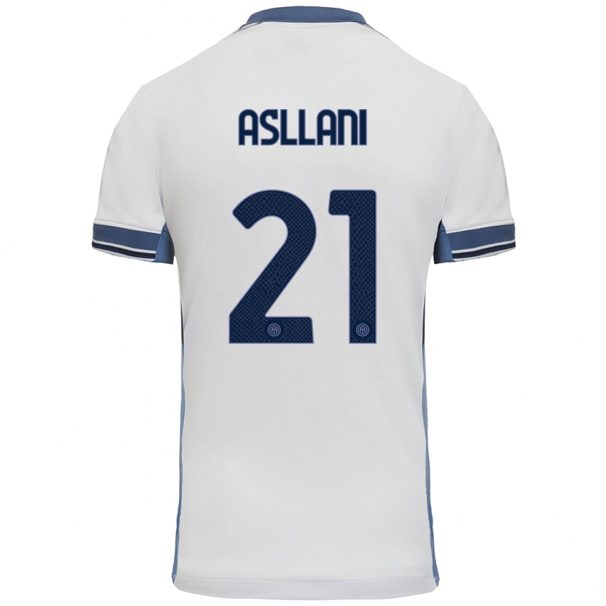 Niño Camiseta Kristjan Asllani #21 Blanco Gris 2ª Equipación 2024/25 La Camisa Argentina