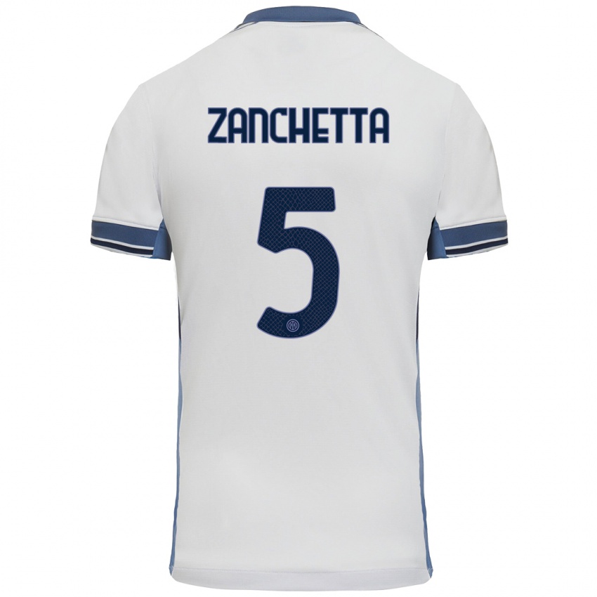 Niño Camiseta Mattia Zanchetta #5 Blanco Gris 2ª Equipación 2024/25 La Camisa Argentina