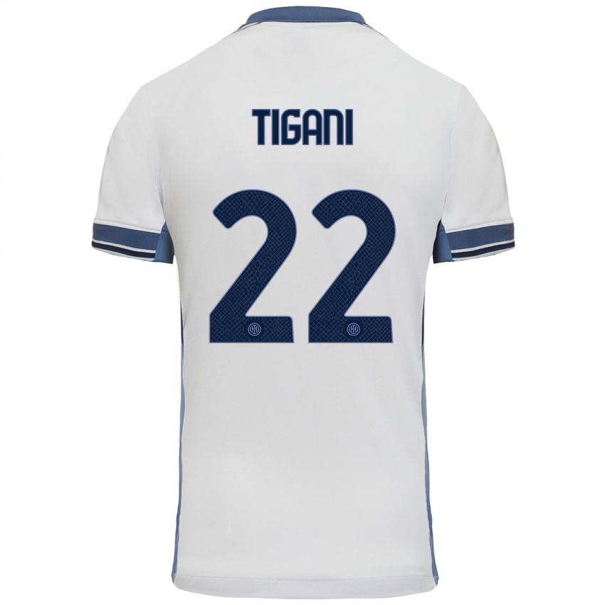 Niño Camiseta Edoardo Tigani #22 Blanco Gris 2ª Equipación 2024/25 La Camisa Argentina