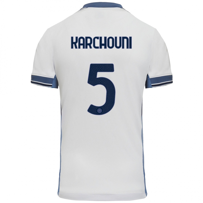 Niño Camiseta Ghoutia Karchouni #5 Blanco Gris 2ª Equipación 2024/25 La Camisa Argentina