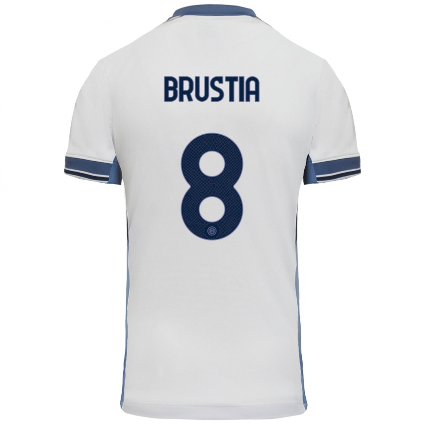 Niño Camiseta Martina Brustia #8 Blanco Gris 2ª Equipación 2024/25 La Camisa Argentina