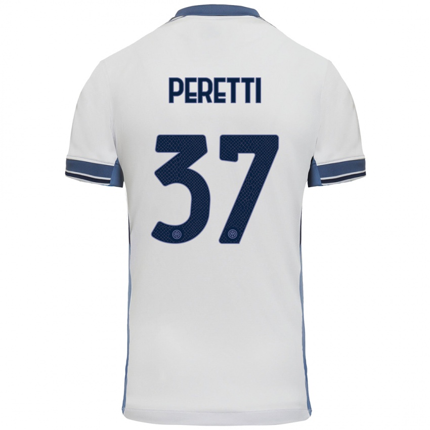 Niño Camiseta Lorenzo Peretti #37 Blanco Gris 2ª Equipación 2024/25 La Camisa Argentina