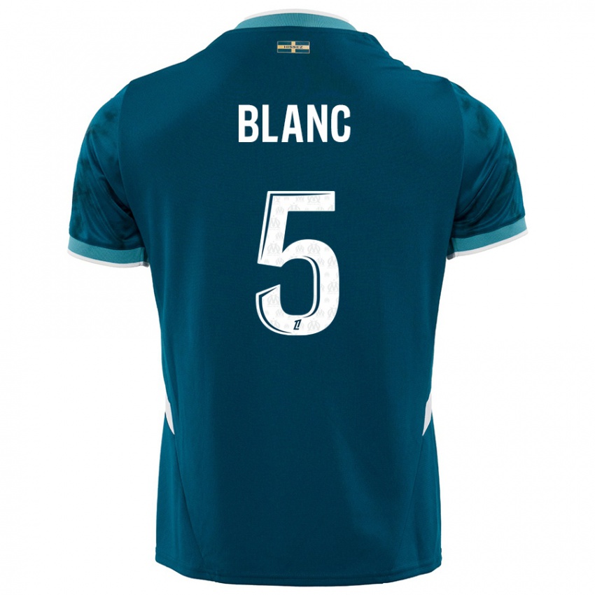 Niño Camiseta Amandine Blanc #5 Azul Turquesa 2ª Equipación 2024/25 La Camisa Argentina