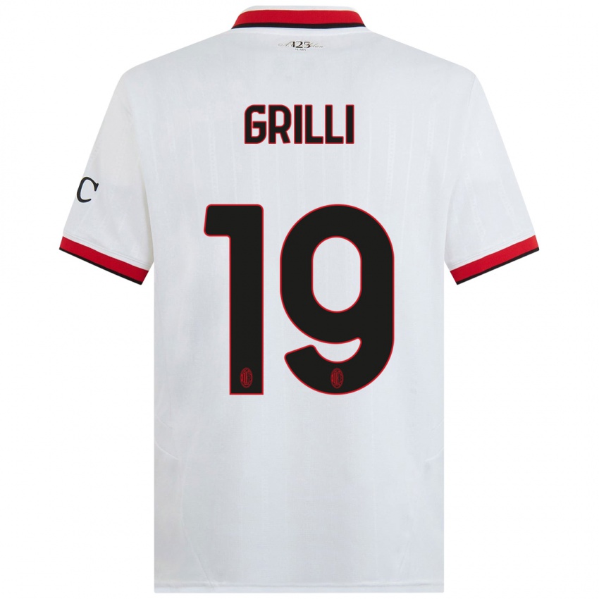 Niño Camiseta Lorenzo Grilli #19 Blanco Negro Rojo 2ª Equipación 2024/25 La Camisa Argentina