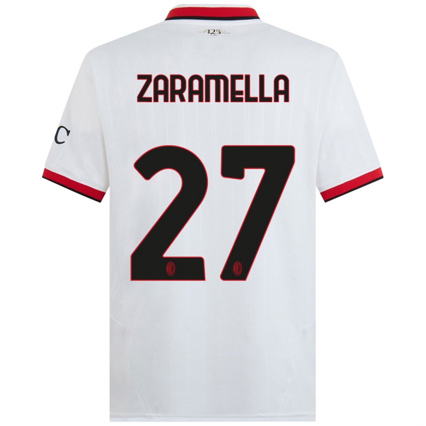 Niño Camiseta Mattia Zaramella #27 Blanco Negro Rojo 2ª Equipación 2024/25 La Camisa Argentina