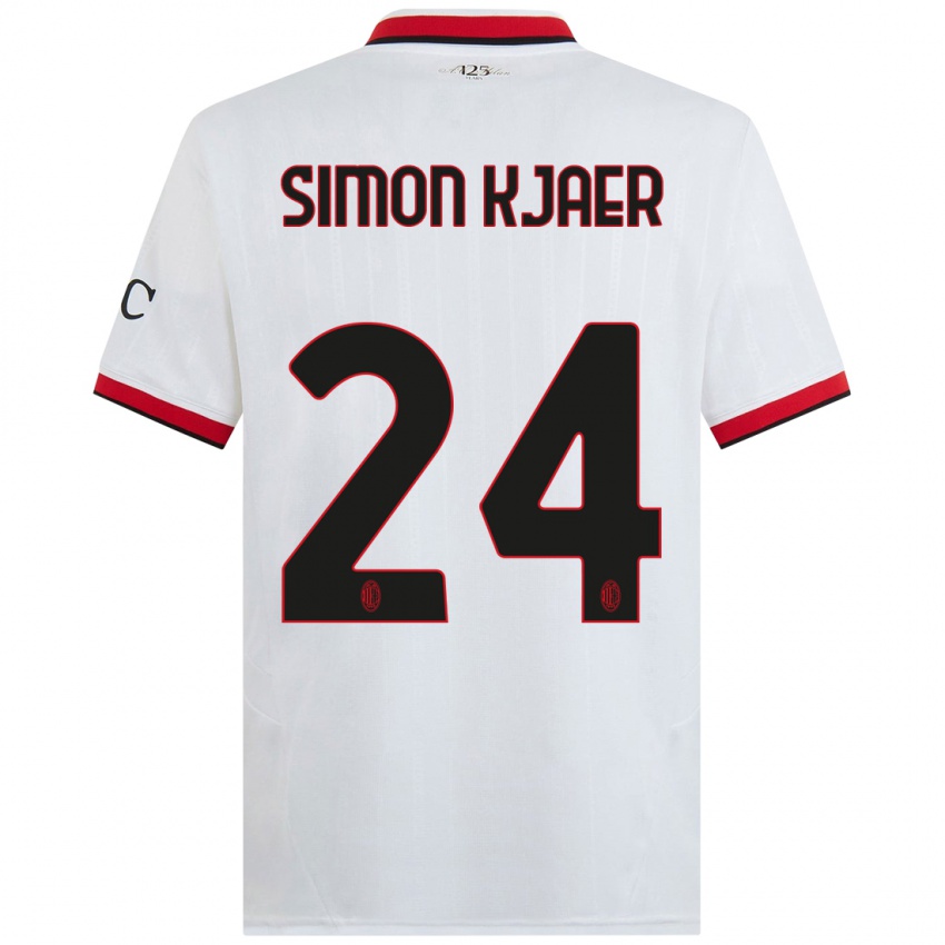 Niño Camiseta Simon Kjaer #24 Blanco Negro Rojo 2ª Equipación 2024/25 La Camisa Argentina