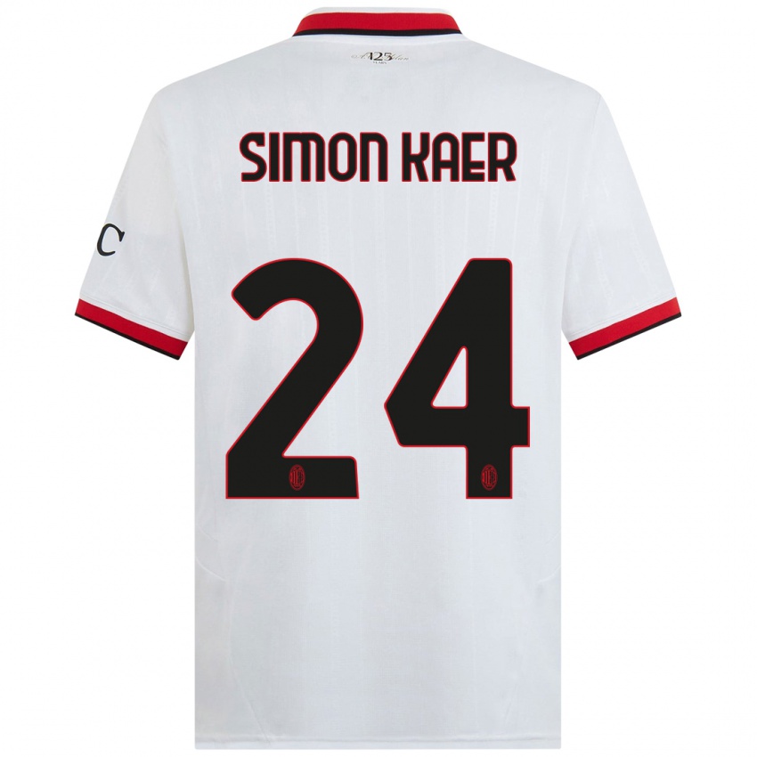 Niño Camiseta Simon Kaer #24 Blanco Negro Rojo 2ª Equipación 2024/25 La Camisa Argentina