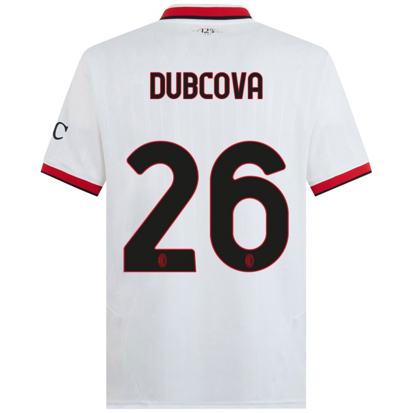 Niño Camiseta Michaela Dubcova #26 Blanco Negro Rojo 2ª Equipación 2024/25 La Camisa Argentina