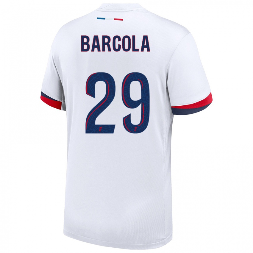 Niño Camiseta Bradley Barcola #29 Blanco Azul Rojo 2ª Equipación 2024/25 La Camisa Argentina