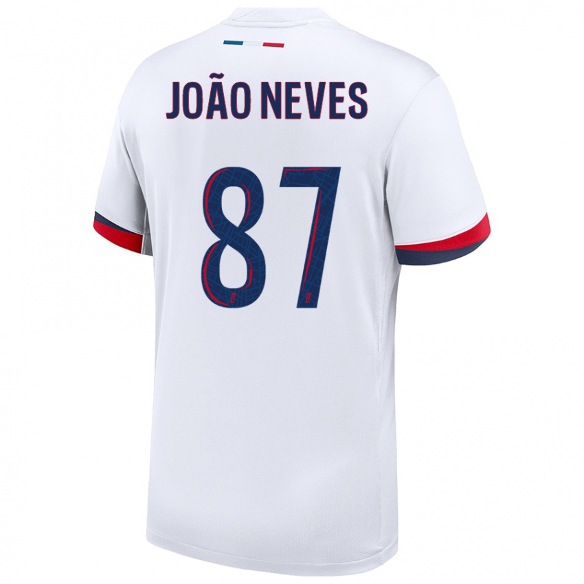 Niño Camiseta João Neves #87 Blanco Azul Rojo 2ª Equipación 2024/25 La Camisa Argentina