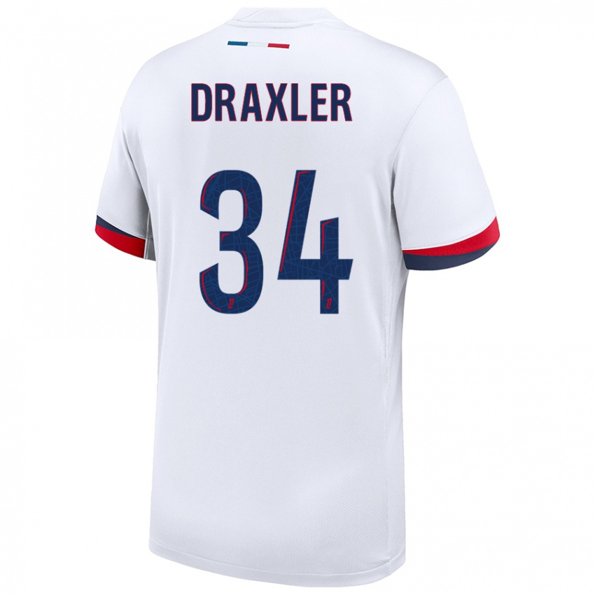 Niño Camiseta Julian Draxler #34 Blanco Azul Rojo 2ª Equipación 2024/25 La Camisa Argentina