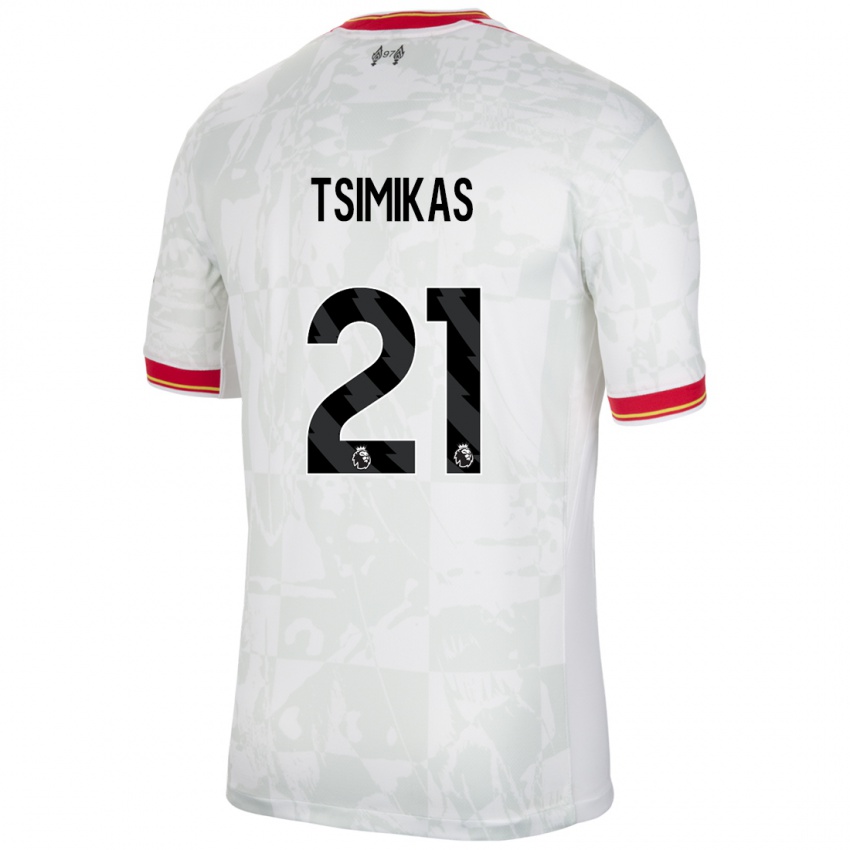 Niño Camiseta Konstantinos Tsimikas #21 Blanco Rojo Negro Equipación Tercera 2024/25 La Camisa Argentina