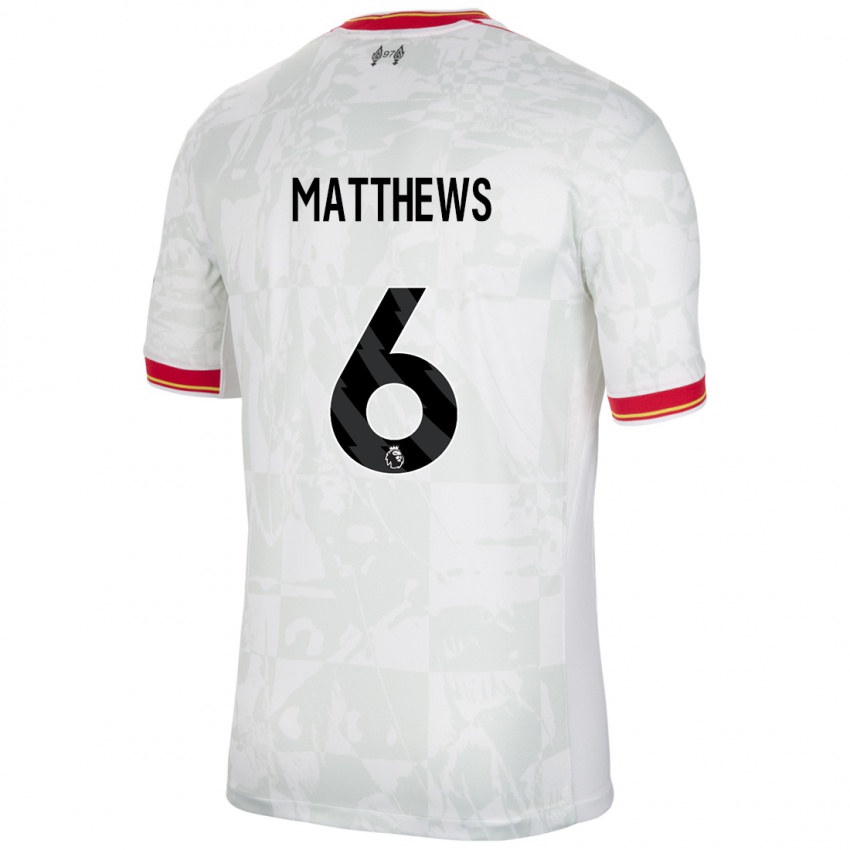 Niño Camiseta Jasmine Matthews #6 Blanco Rojo Negro Equipación Tercera 2024/25 La Camisa Argentina