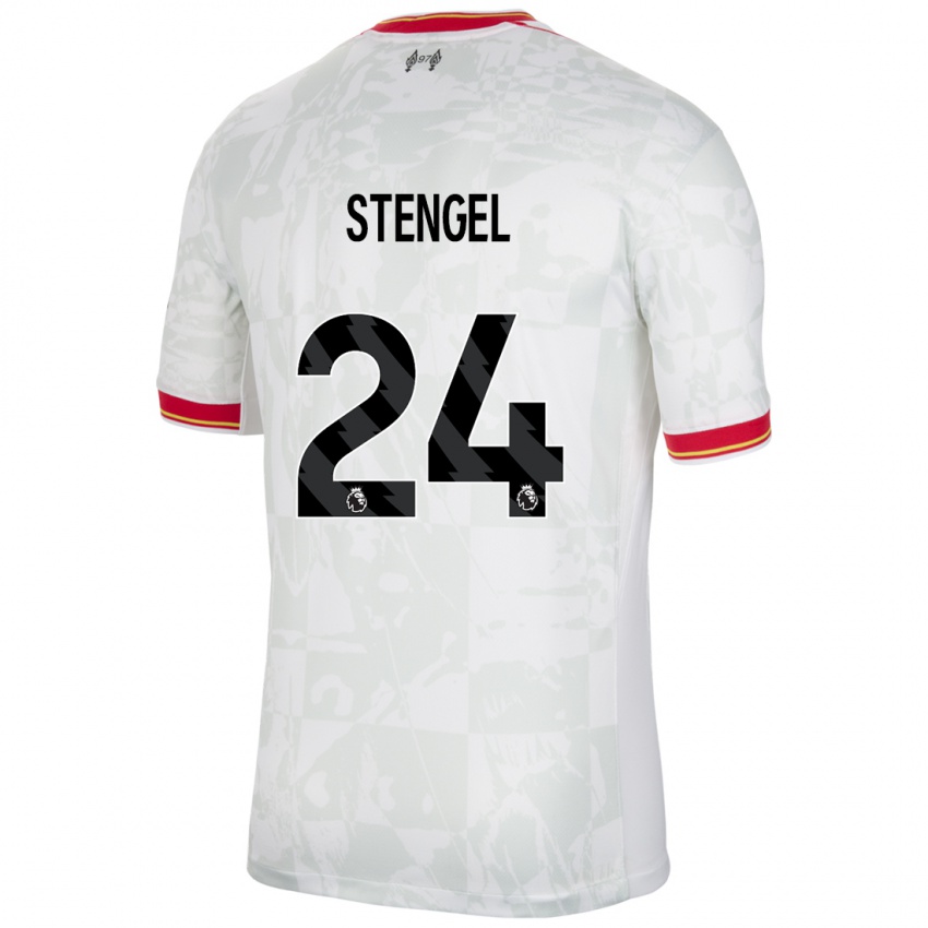 Niño Camiseta Katie Stengel #24 Blanco Rojo Negro Equipación Tercera 2024/25 La Camisa Argentina