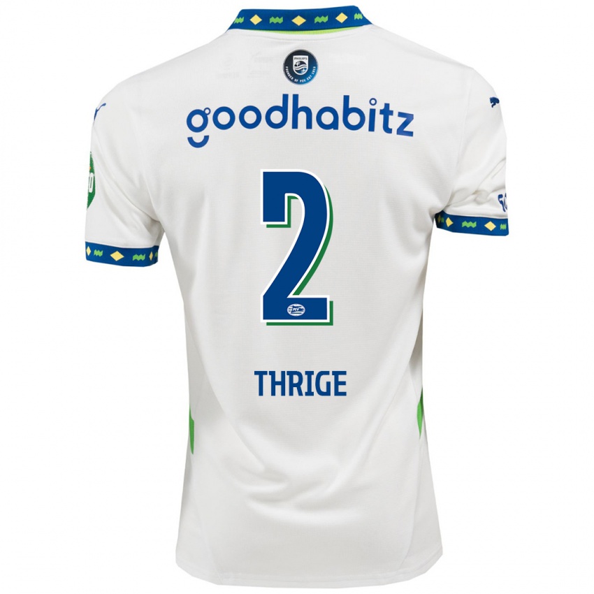 Niño Camiseta Sara Thrige #2 Blanco Azul Oscuro Equipación Tercera 2024/25 La Camisa Argentina