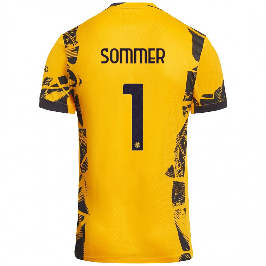 Niño Camiseta Yann Sommer #1 Dorado Negro Equipación Tercera 2024/25 La Camisa Argentina