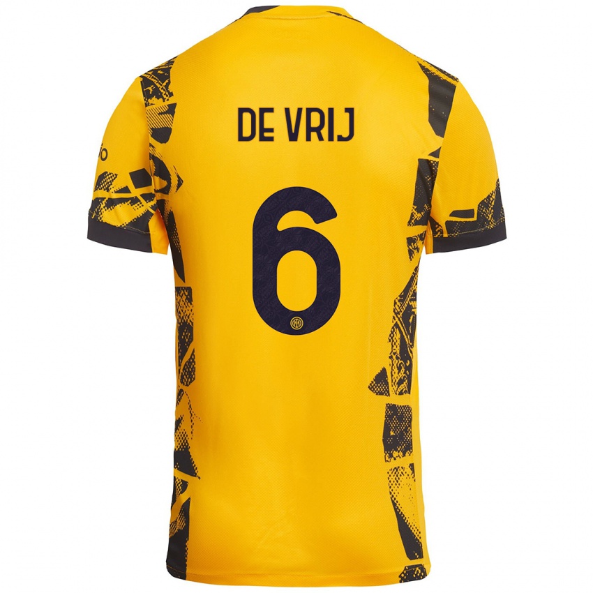 Niño Camiseta Stefan De Vrij #6 Dorado Negro Equipación Tercera 2024/25 La Camisa Argentina