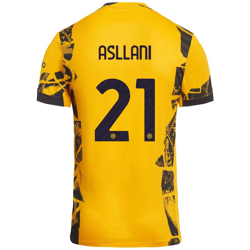 Niño Camiseta Kristjan Asllani #21 Dorado Negro Equipación Tercera 2024/25 La Camisa Argentina