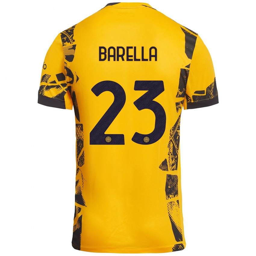 Niño Camiseta Nicolò Barella #23 Dorado Negro Equipación Tercera 2024/25 La Camisa Argentina