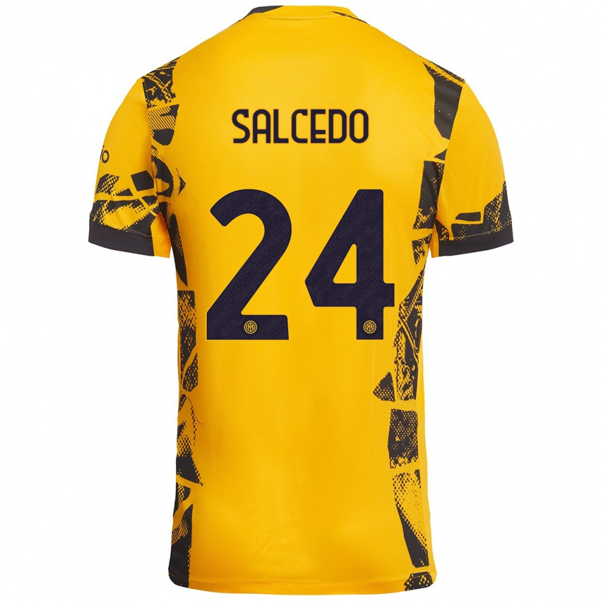 Niño Camiseta Eddie Salcedo #24 Dorado Negro Equipación Tercera 2024/25 La Camisa Argentina