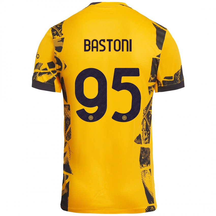 Niño Camiseta Alessandro Bastoni #95 Dorado Negro Equipación Tercera 2024/25 La Camisa Argentina