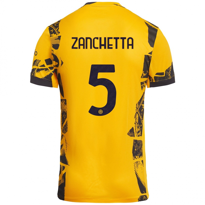 Niño Camiseta Mattia Zanchetta #5 Dorado Negro Equipación Tercera 2024/25 La Camisa Argentina