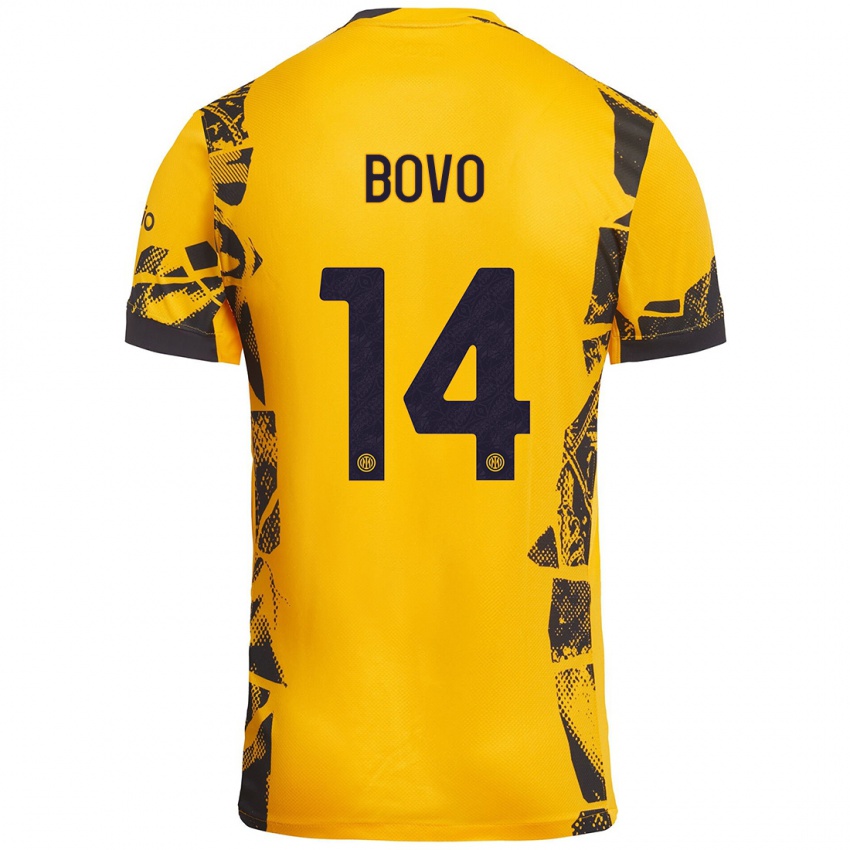 Niño Camiseta Leonardo Bovo #14 Dorado Negro Equipación Tercera 2024/25 La Camisa Argentina