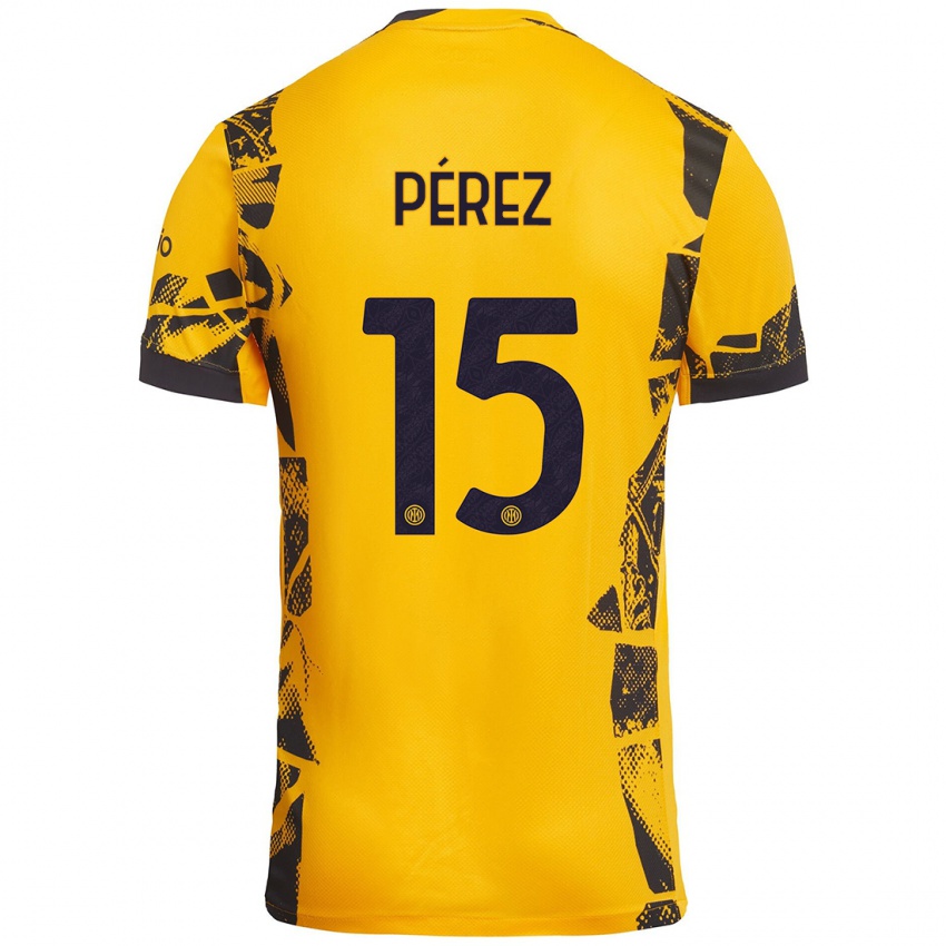 Niño Camiseta Álex Pérez #15 Dorado Negro Equipación Tercera 2024/25 La Camisa Argentina