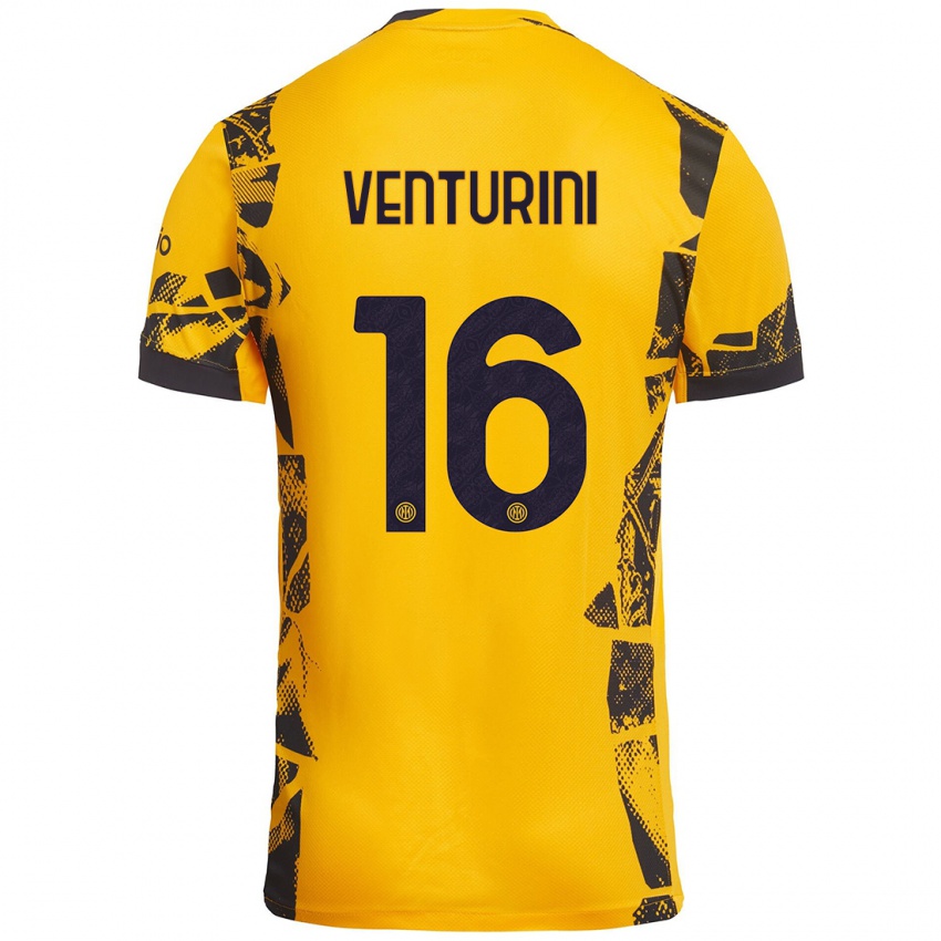 Niño Camiseta Matteo Venturini #16 Dorado Negro Equipación Tercera 2024/25 La Camisa Argentina