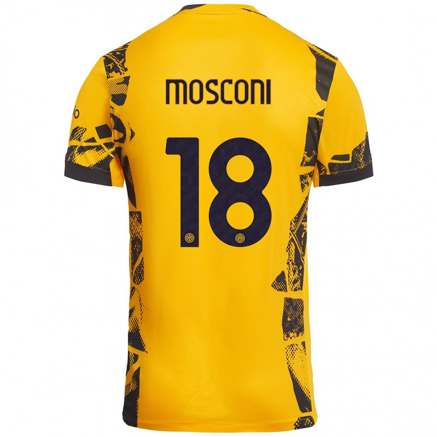 Niño Camiseta Mattia Mosconi #18 Dorado Negro Equipación Tercera 2024/25 La Camisa Argentina