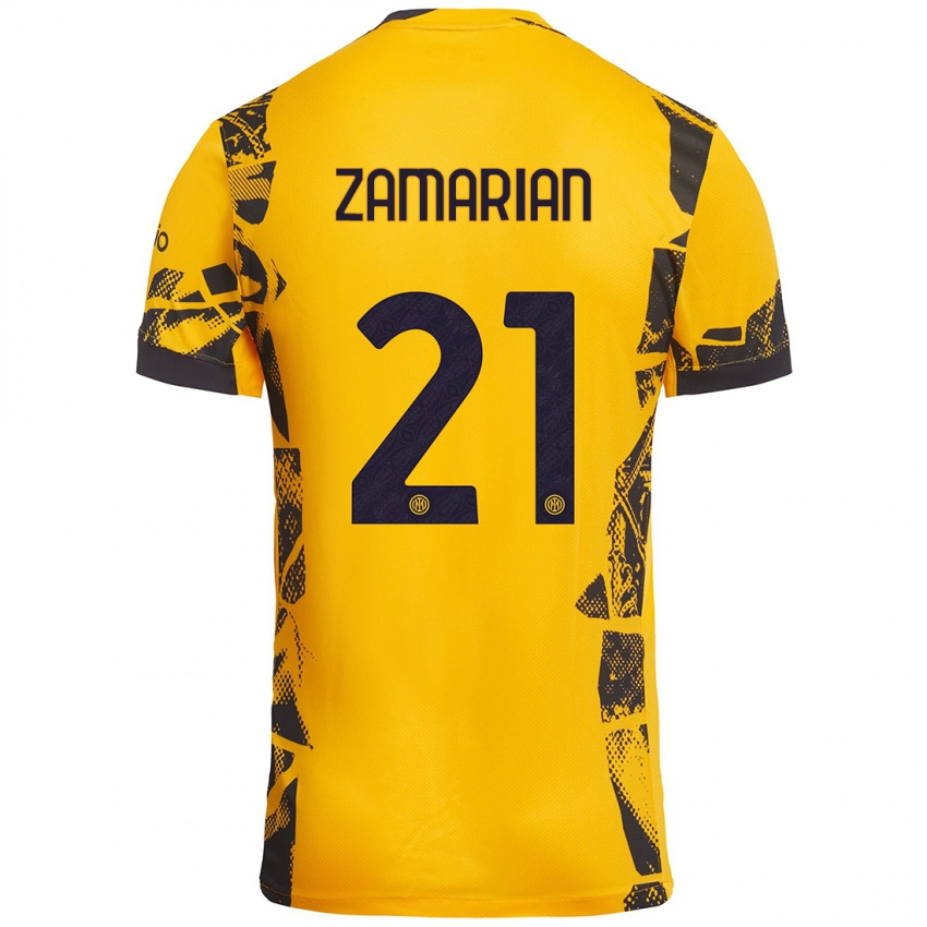 Niño Camiseta Matteo Zamarian #21 Dorado Negro Equipación Tercera 2024/25 La Camisa Argentina