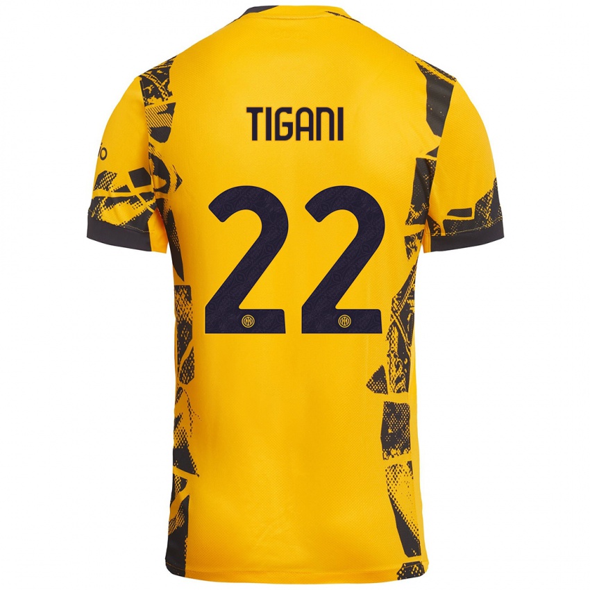 Niño Camiseta Edoardo Tigani #22 Dorado Negro Equipación Tercera 2024/25 La Camisa Argentina