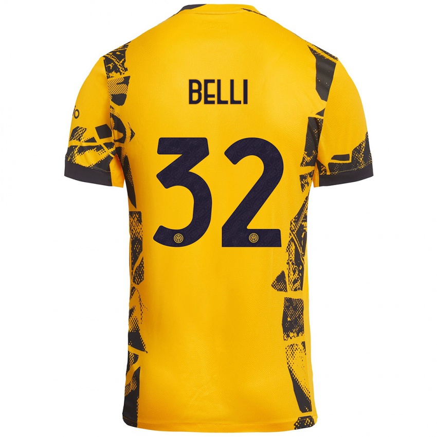 Niño Camiseta Elena Belli #32 Dorado Negro Equipación Tercera 2024/25 La Camisa Argentina