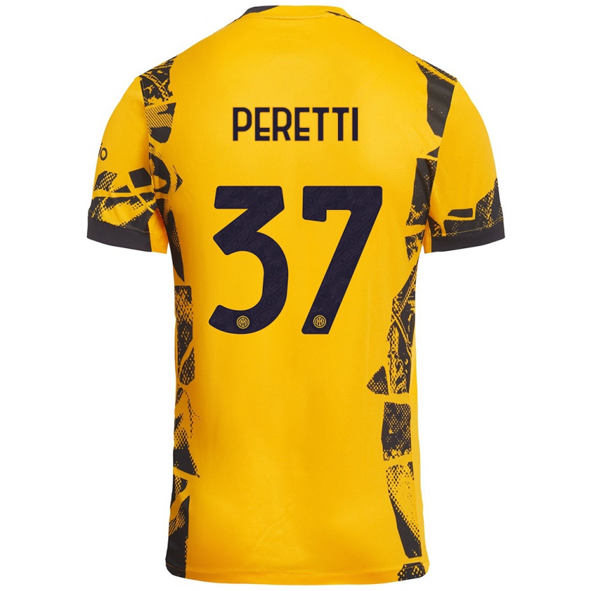 Niño Camiseta Lorenzo Peretti #37 Dorado Negro Equipación Tercera 2024/25 La Camisa Argentina