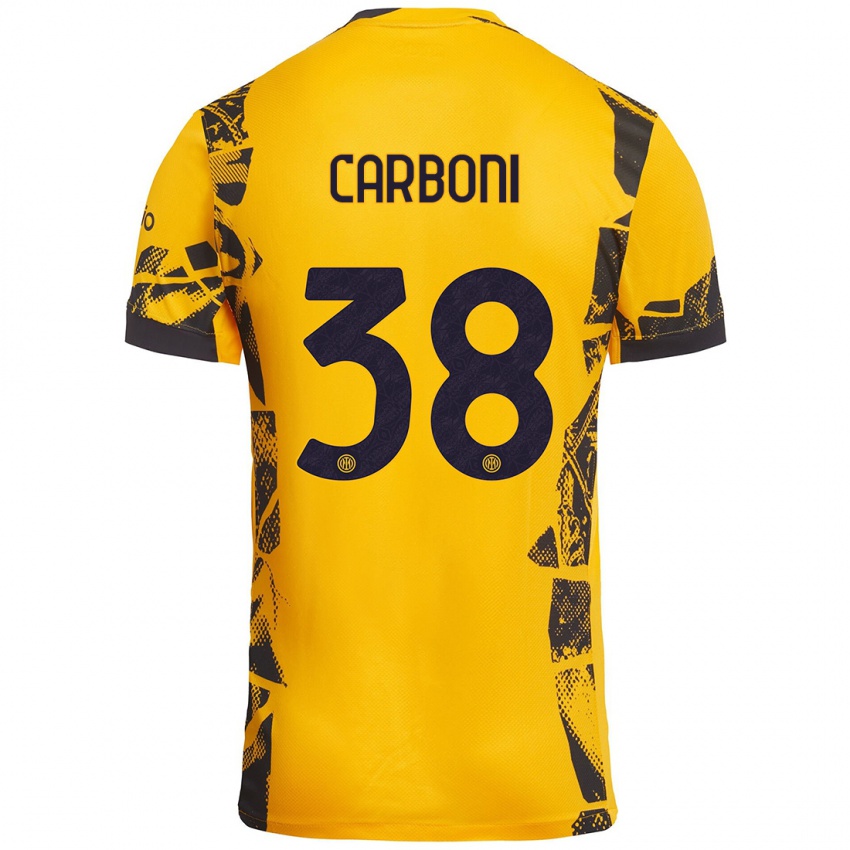 Niño Camiseta Valentin Carboni #38 Dorado Negro Equipación Tercera 2024/25 La Camisa Argentina