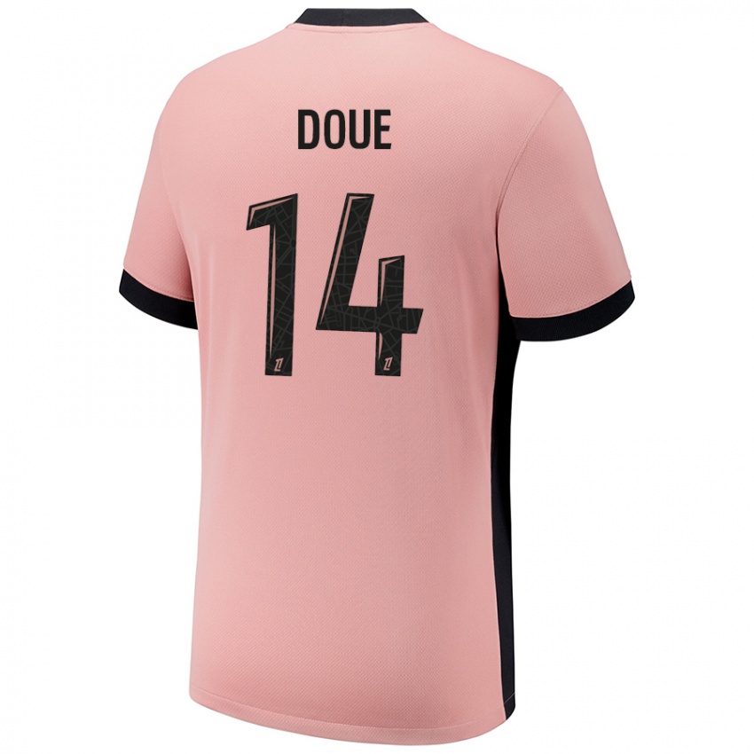 Niño Camiseta Désiré Doué #14 Rosa Óxido Equipación Tercera 2024/25 La Camisa Argentina