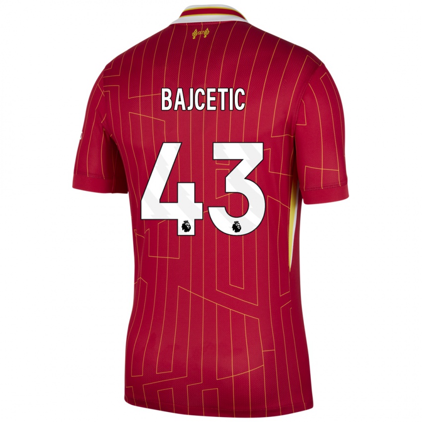 Hombre Camiseta Stefan Bajcetic #43 Rojo Amarillo Blanco 1ª Equipación 2024/25 La Camisa Argentina