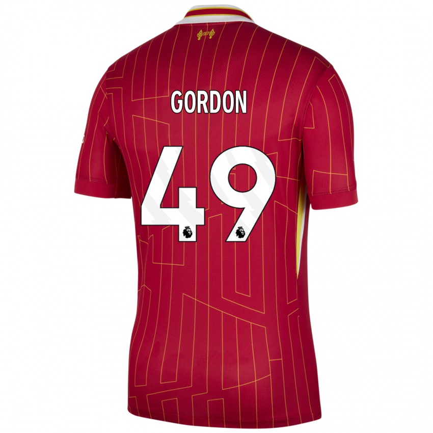 Hombre Camiseta Kaide Gordon #49 Rojo Amarillo Blanco 1ª Equipación 2024/25 La Camisa Argentina